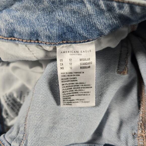 American Eagle Jeans Womens 12 Regular High Rise Baggy Wide Leg Light Blue Cargo - Picture 4 of 14